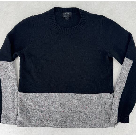J Crew Black Wool Cashmere Blend Sweater Gray Mix Media Patch M - Picture 5 of 9